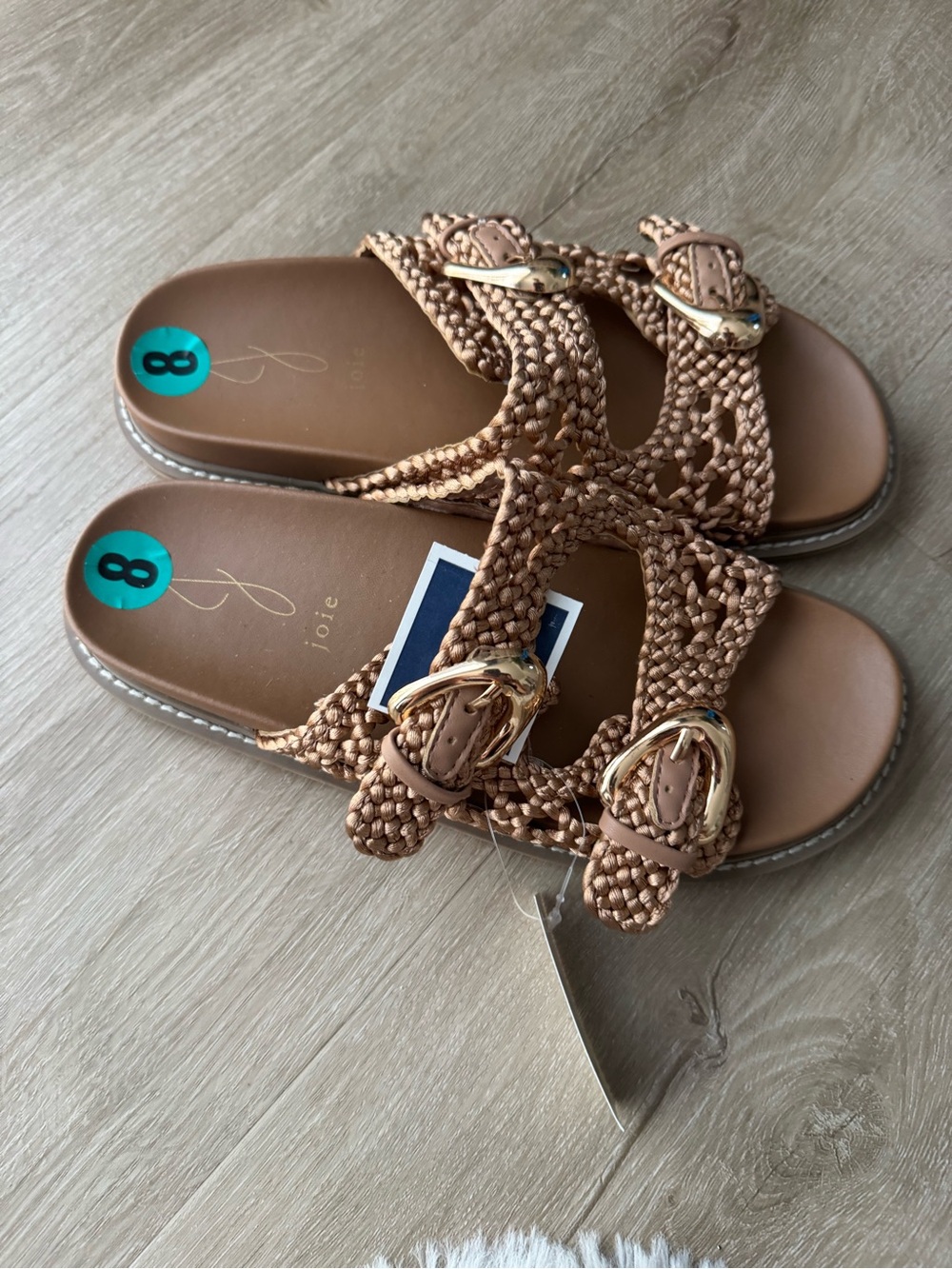 Joie Braided Buckle Slide Sandals in Tan